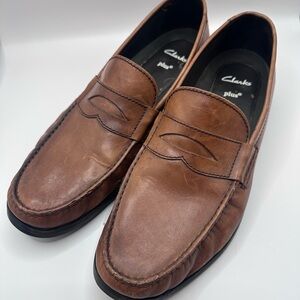Clarks Plus Men Brown Leather Penny Loafers Slip On 11.5